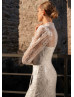 High Neck Beaded Ivory Lace Tulle Luxurious Wedding Dress